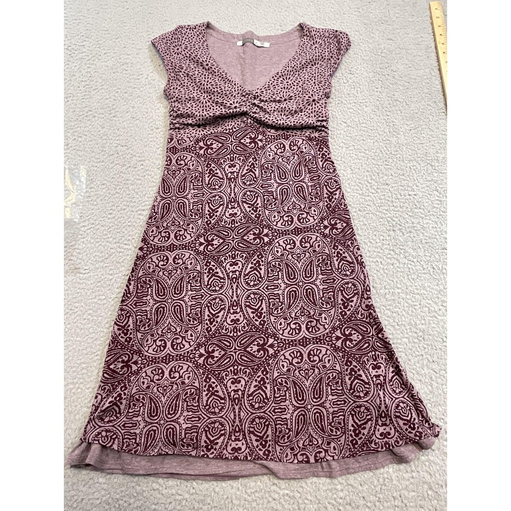 Athleta Dress Womens XS Purple Fit & Flare Paisley‎ Knee Length Lined Jersey